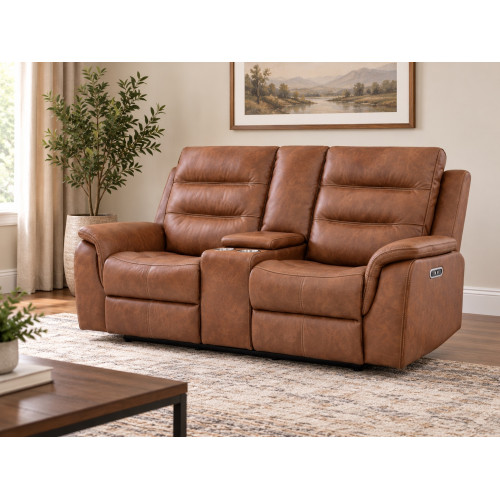 Boone Leather Reclining Loveseat Cognac